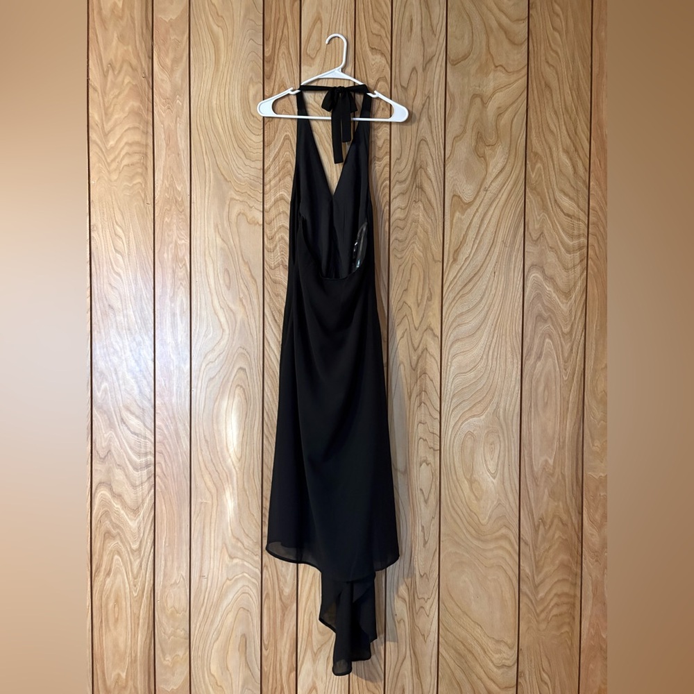 Black Halter Rosette Asymmetrical Dress - Picture 10 of 10